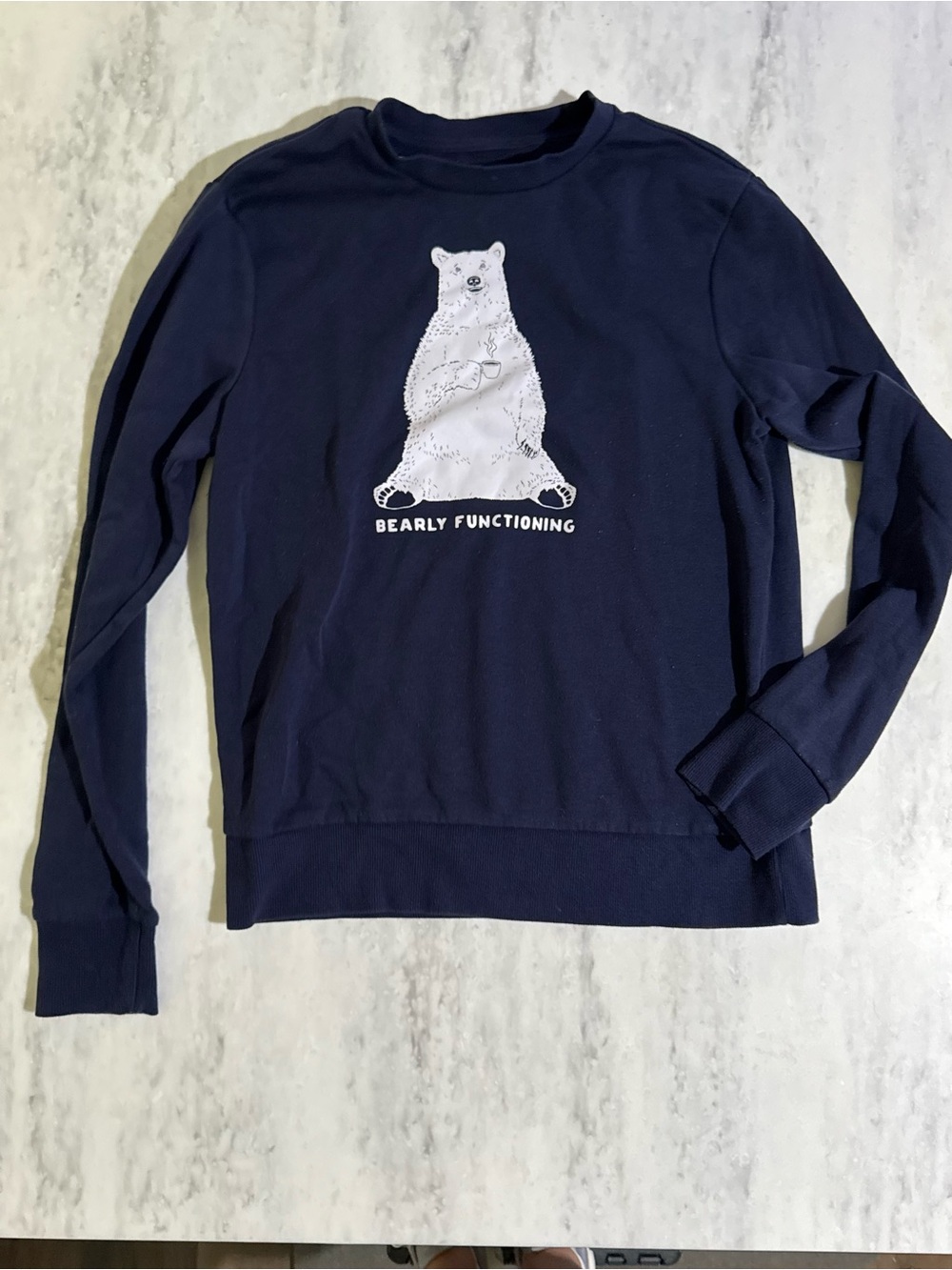 Old Navy “Bearly Functioning” Graphic Navy Christmas Holidag Crewneck Sweater S